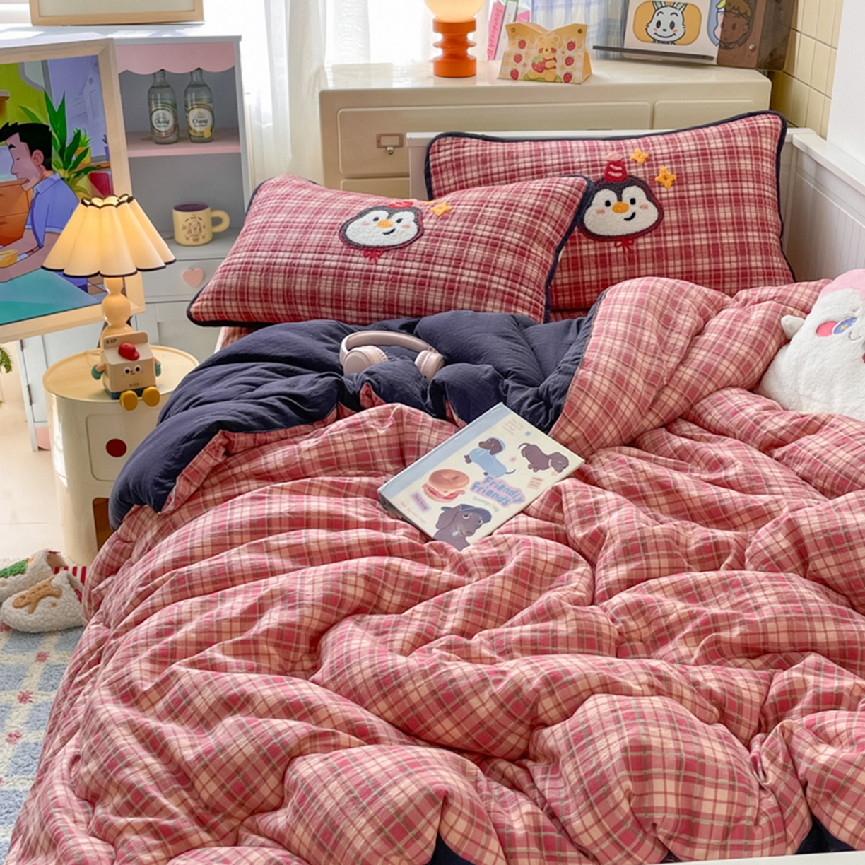 91家纺网 家纺一手货源 找家纺 云玲时尚 2025新款云感毛巾绣懒人冬季一体春秋冬被子被芯 企鹅