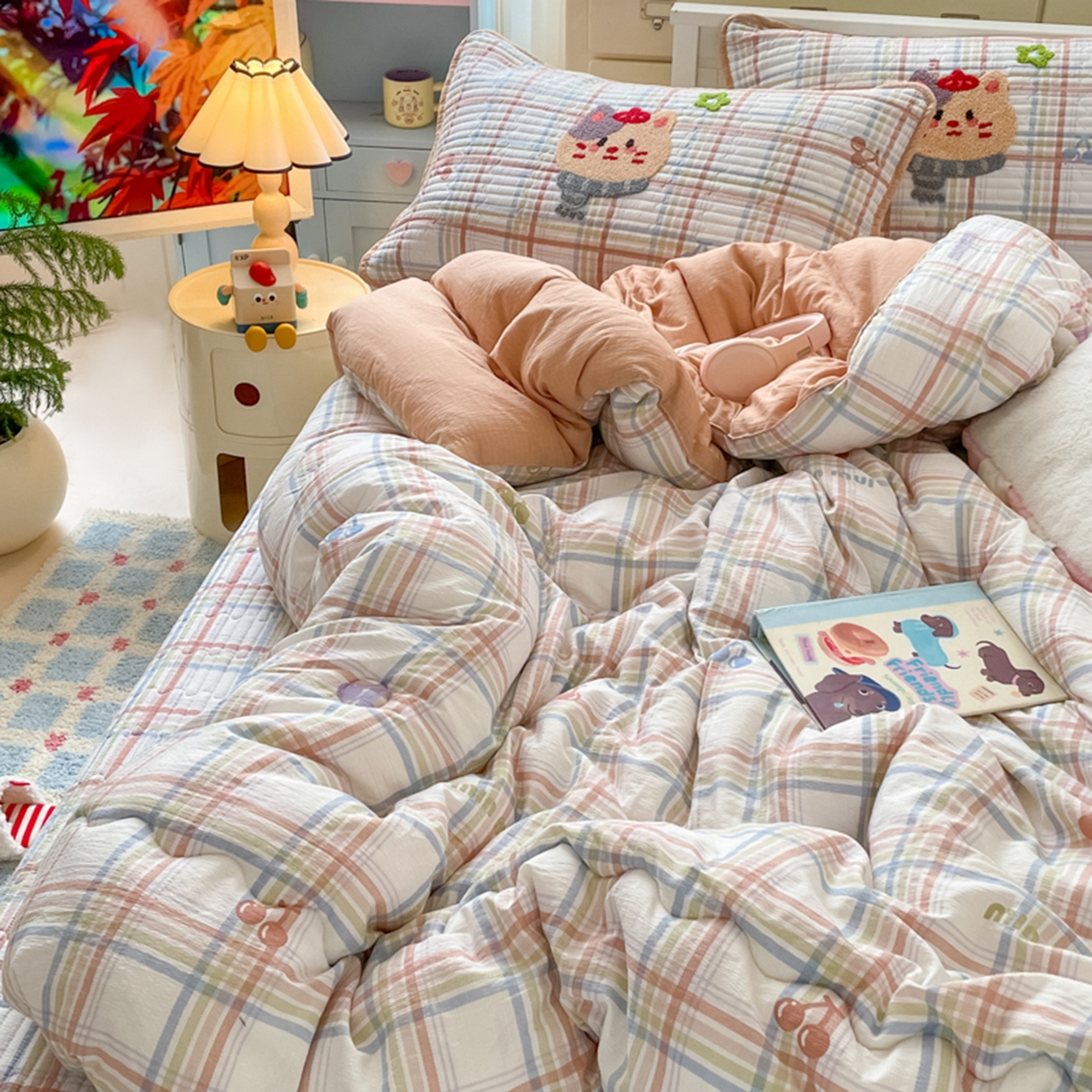 91家纺网 家纺一手货源 找家纺 云玲时尚 2025新款云感毛巾绣懒人冬季一体春秋冬被子被芯 萌萌猫