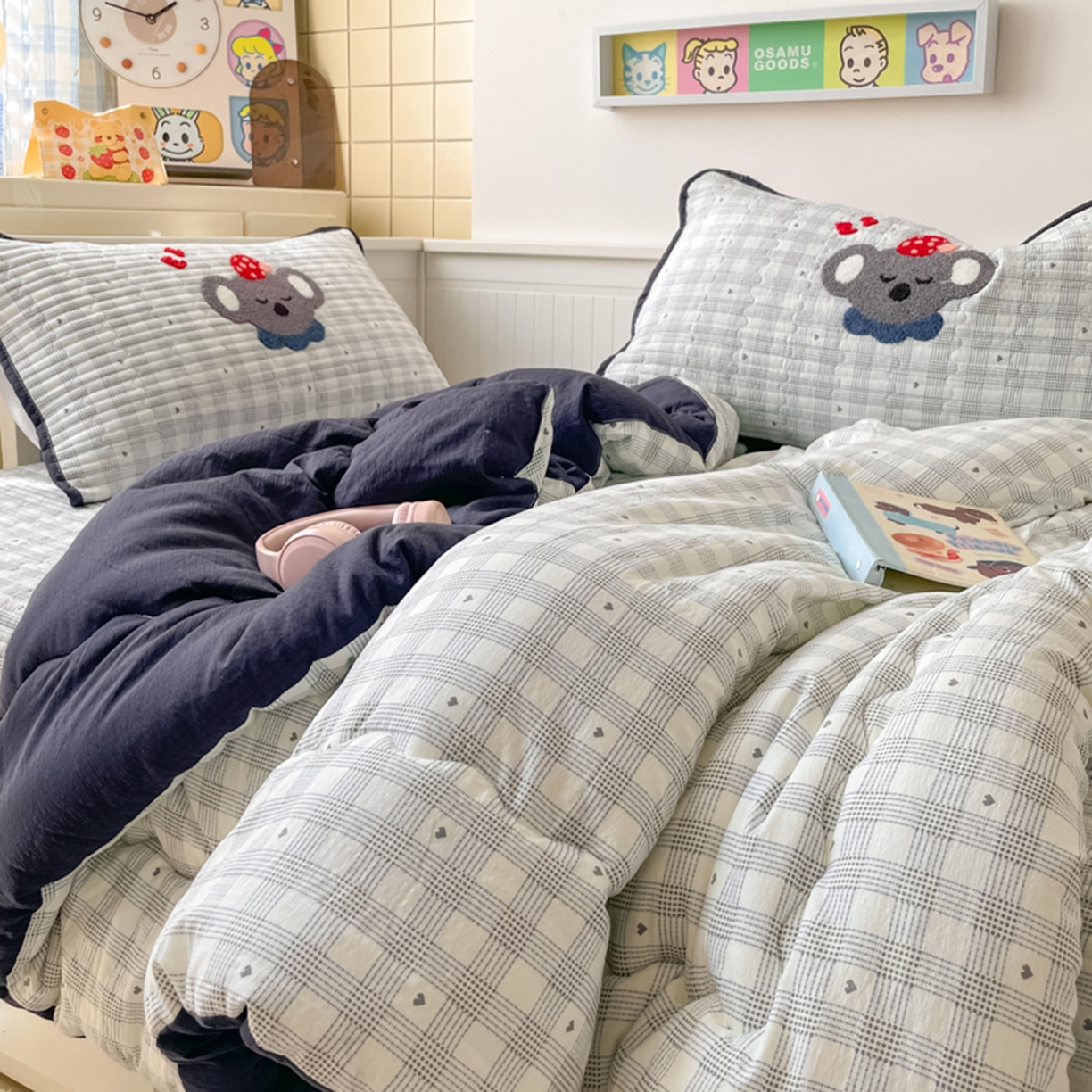 91家纺网 家纺一手货源 找家纺 云玲时尚 2025新款云感毛巾绣懒人冬季一体春秋冬被子被芯 happy考拉