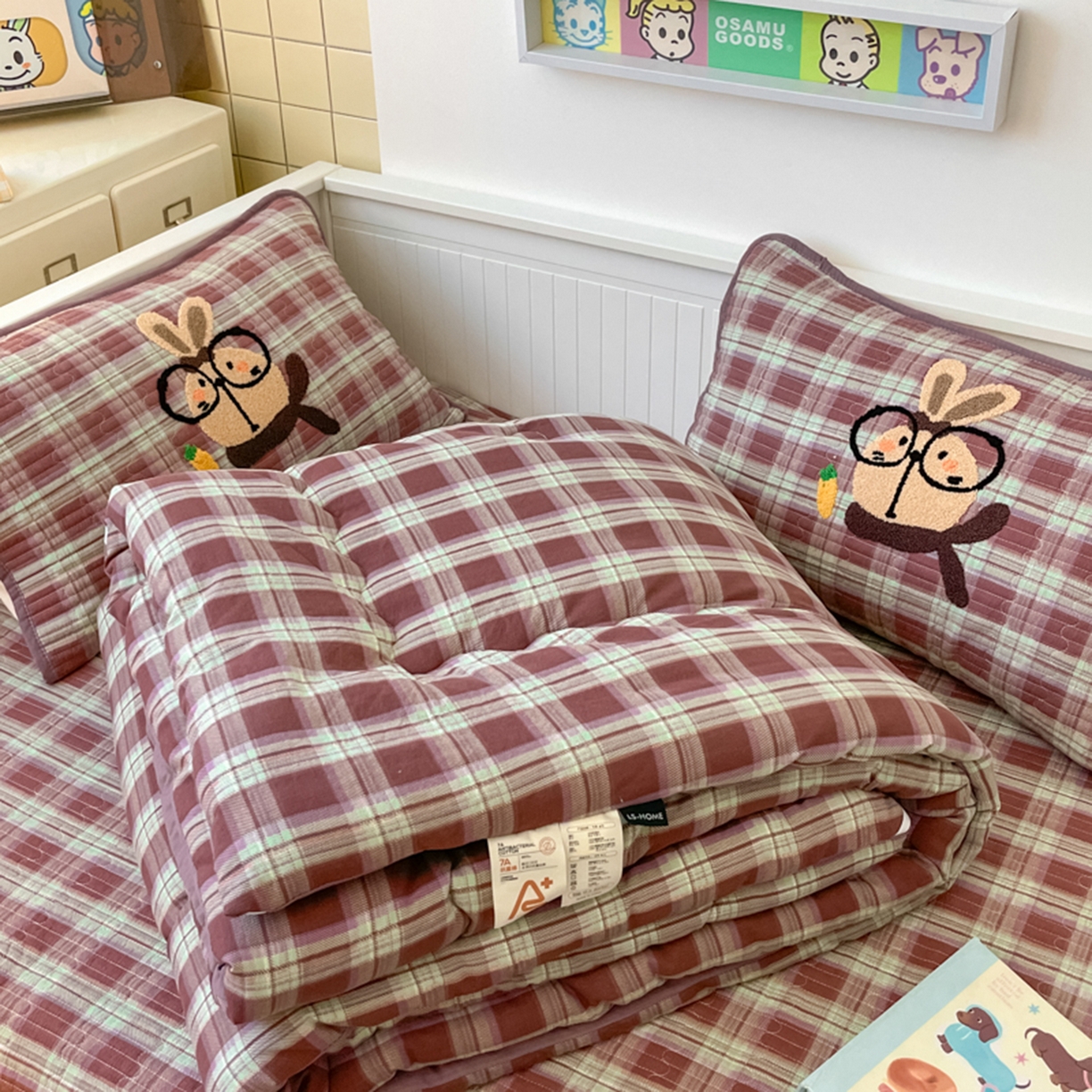 91家纺网 家纺一手货源 找家纺 云玲时尚 2025新款云感毛巾绣懒人冬季一体春秋冬被子被芯 兔宝