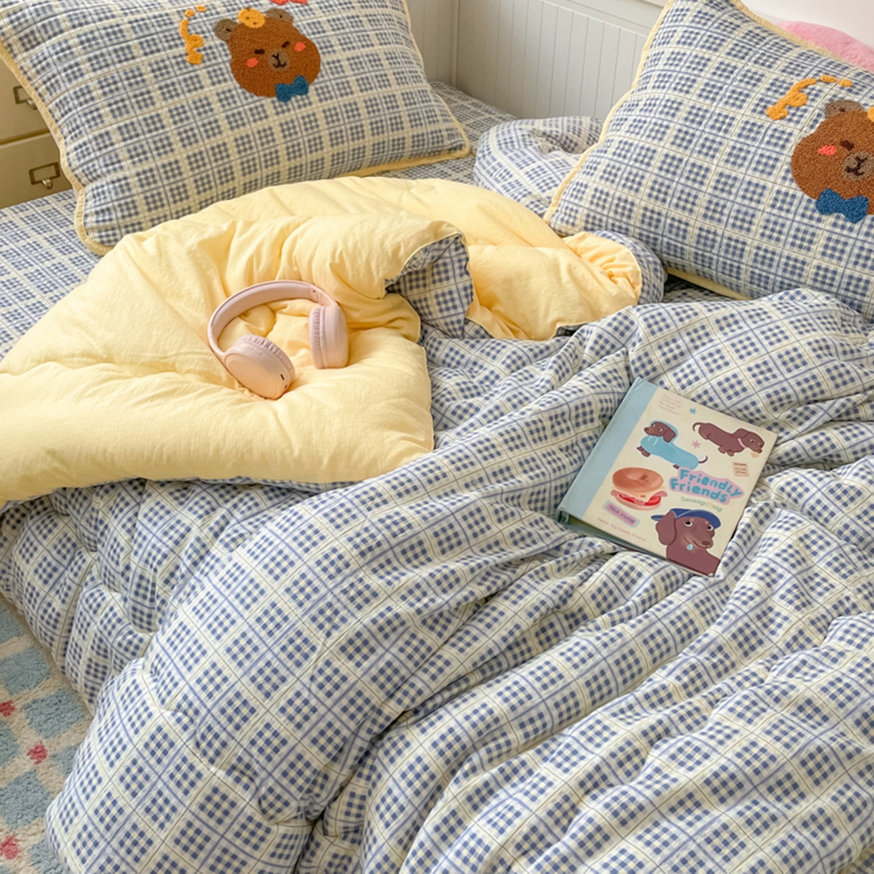 91家纺网 家纺一手货源 找家纺 云玲时尚 2025新款云感毛巾绣懒人冬季一体春秋冬被子被芯 nice熊