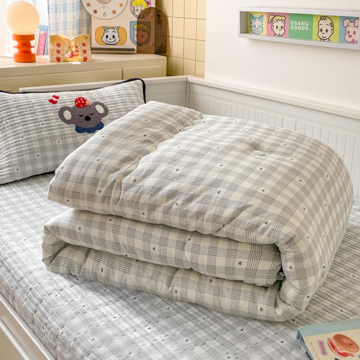 91家纺网 家纺一手货源 找家纺 云玲时尚 2025新款云感毛巾绣懒人冬季一体春秋冬被子被芯 happy考拉