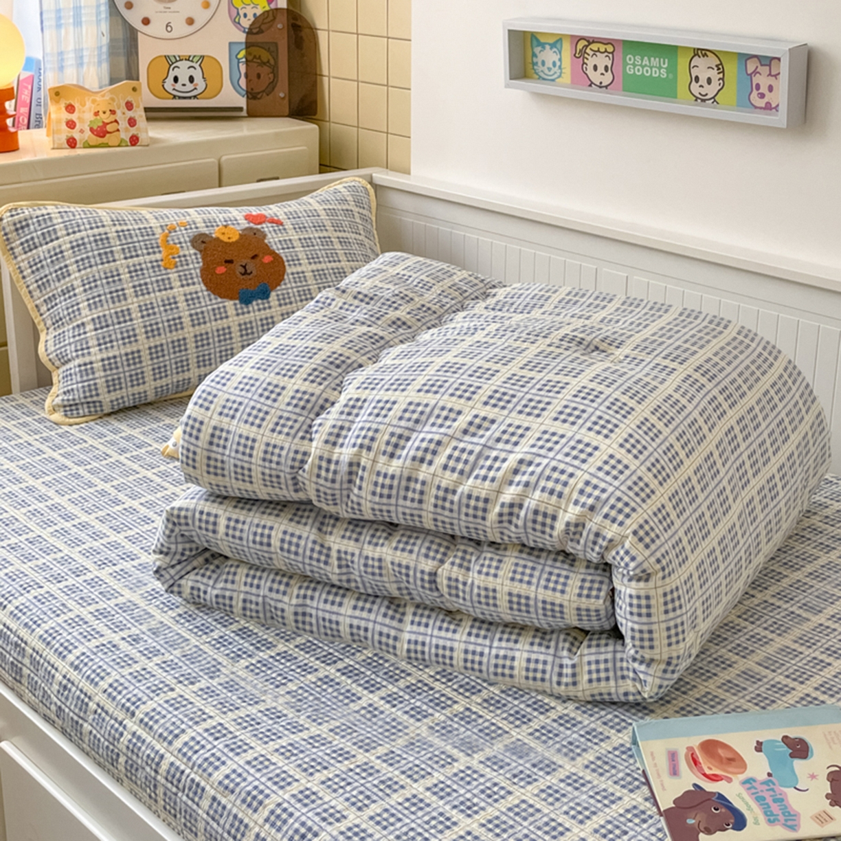 91家纺网 家纺一手货源 找家纺 云玲时尚 2025新款云感毛巾绣懒人冬季一体春秋冬被子被芯 nice熊