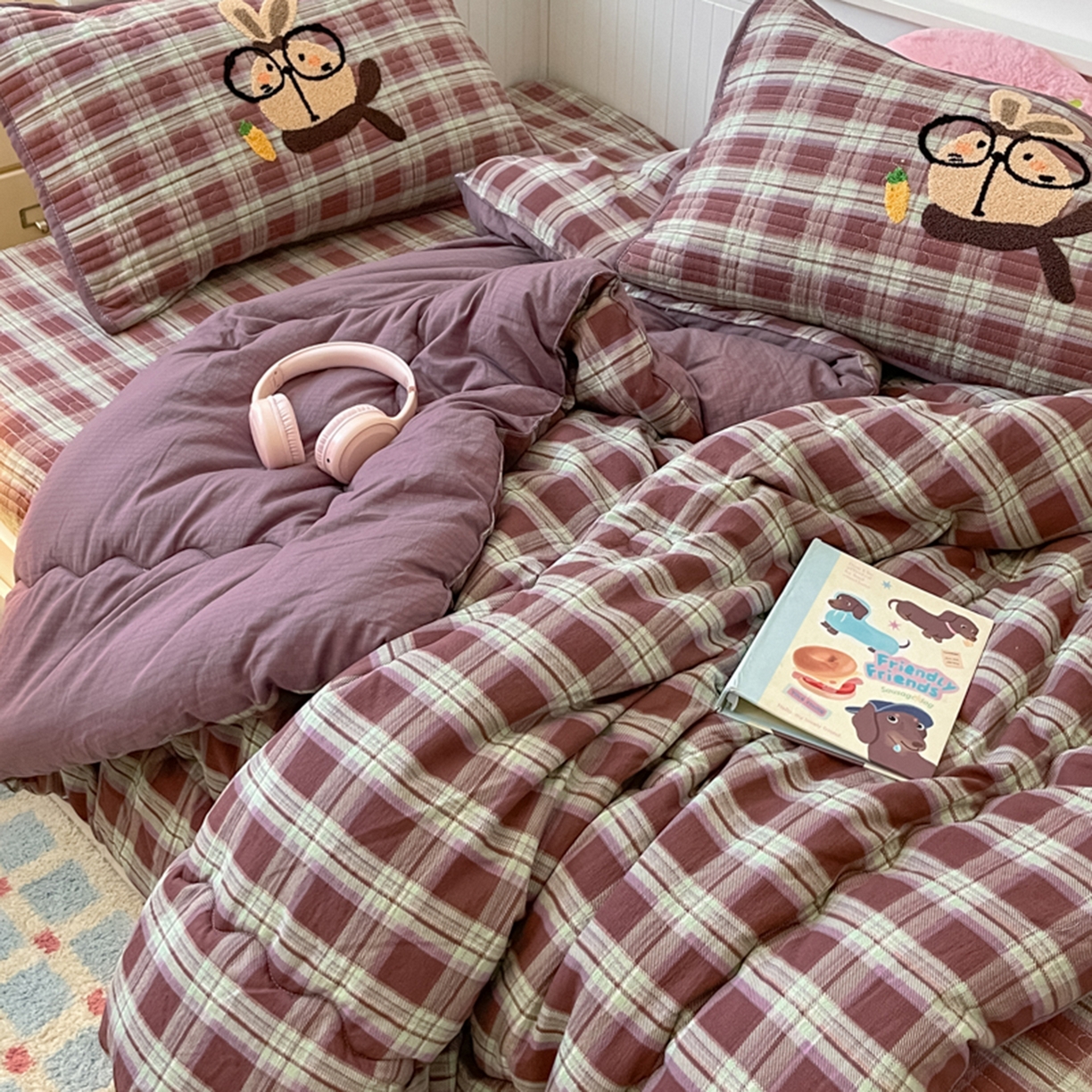 91家纺网 家纺一手货源 找家纺 云玲时尚 2025新款云感毛巾绣懒人冬季一体春秋冬被子被芯 兔宝