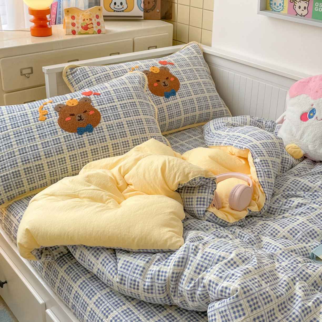 91家纺网 家纺一手货源 找家纺 云玲时尚 2025新款云感毛巾绣懒人冬季一体春秋冬被子被芯 nice熊