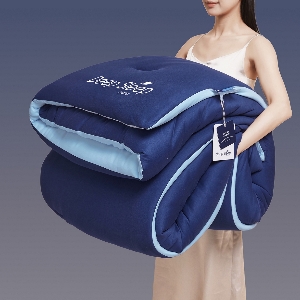 91家纺网 家纺一手货源 找家纺 云玲时尚 2025新款深睡星球针织棉控温被pro被子被芯 深睡蓝