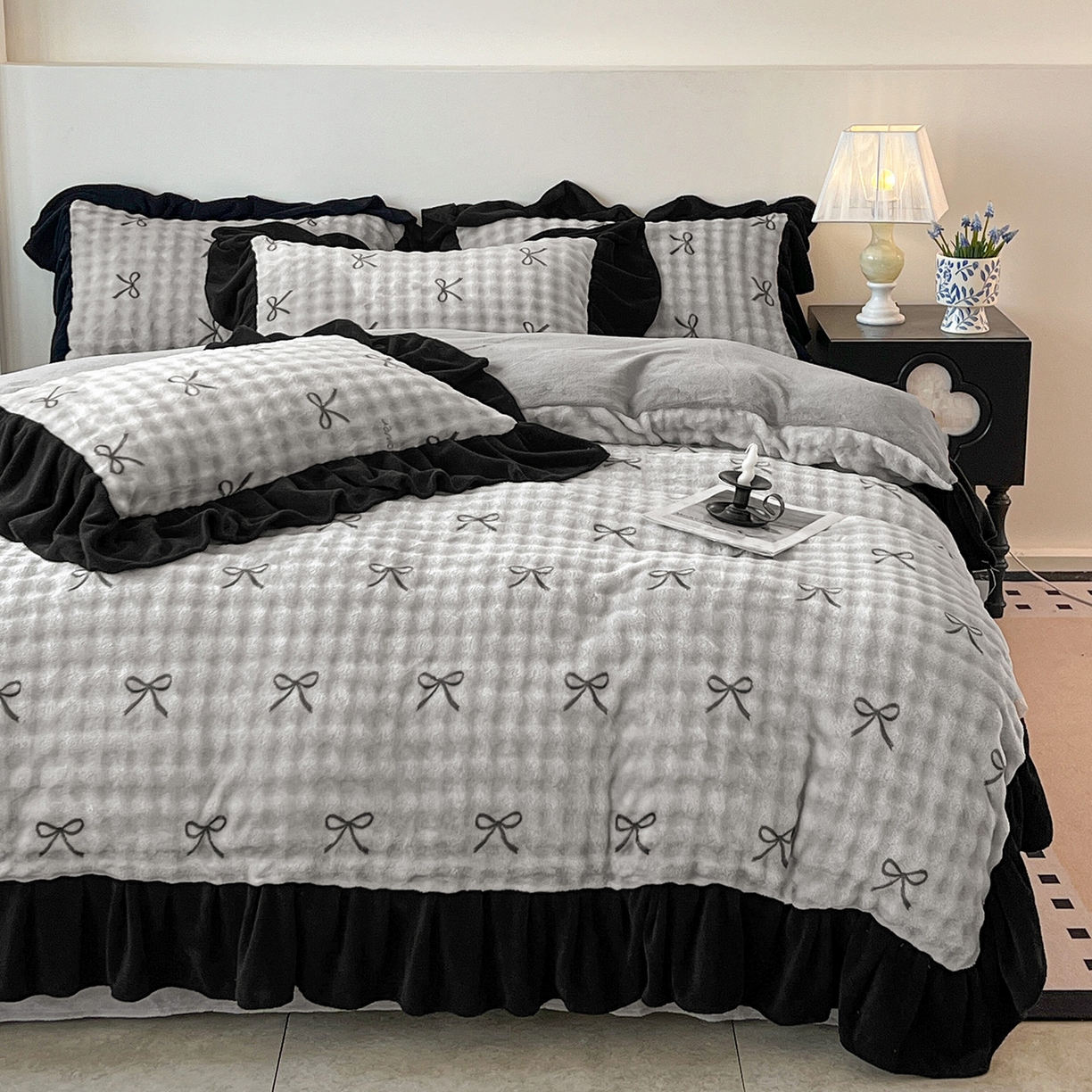 91家纺网 家纺一手货源 找家纺 （总）言熙居家纺 2025新款A类兔毛绒韩版卡通花边四件套