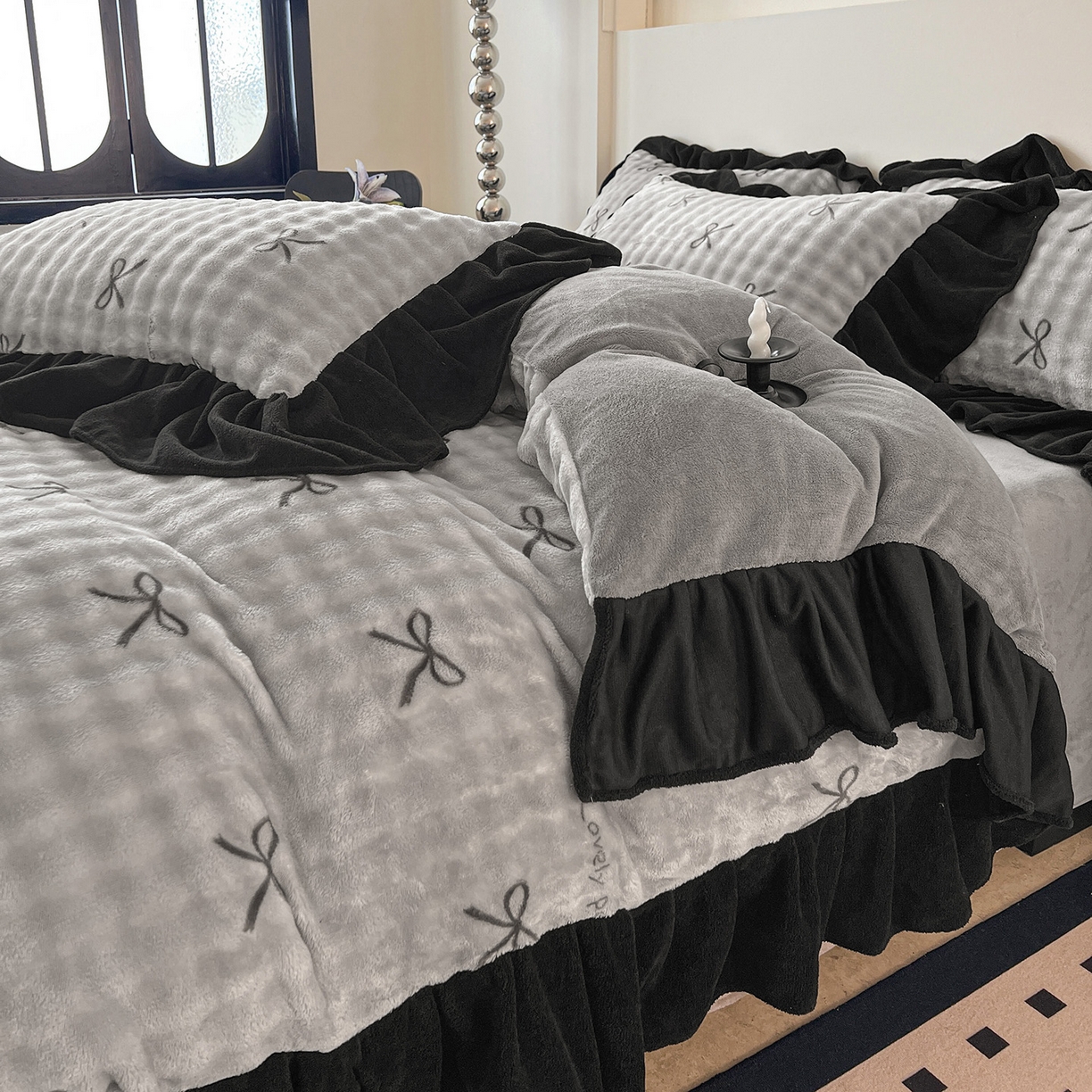 91家纺网 家纺一手货源 找家纺 （总）言熙居家纺 2025新款A类兔毛绒韩版卡通花边四件套