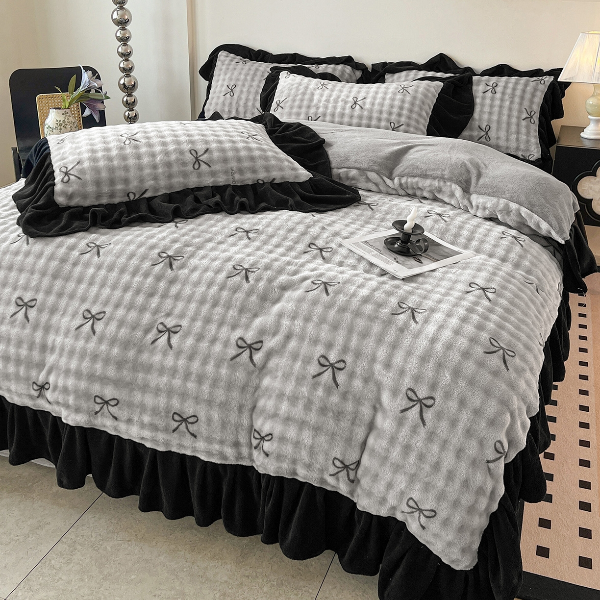 91家纺网 家纺一手货源 找家纺 （总）言熙居家纺 2025新款A类兔毛绒韩版卡通花边四件套