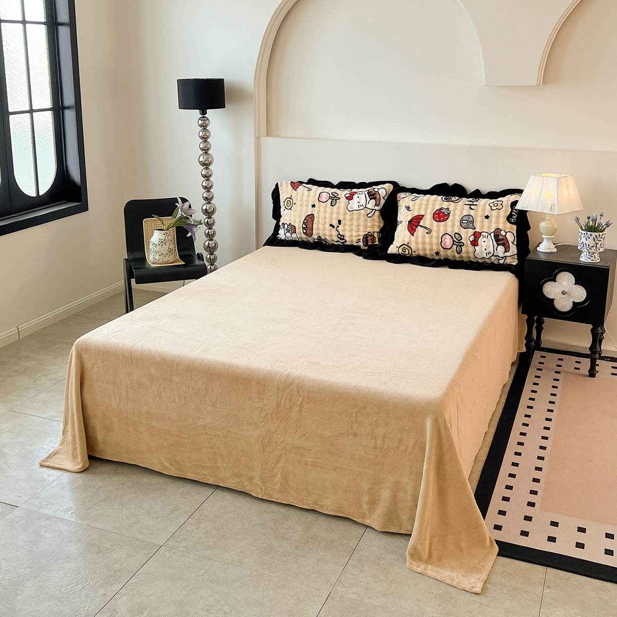 91家纺网 家纺一手货源 找家纺 言熙居家纺 2025新款A类兔毛绒韩版卡通花边四件套 休闲一刻