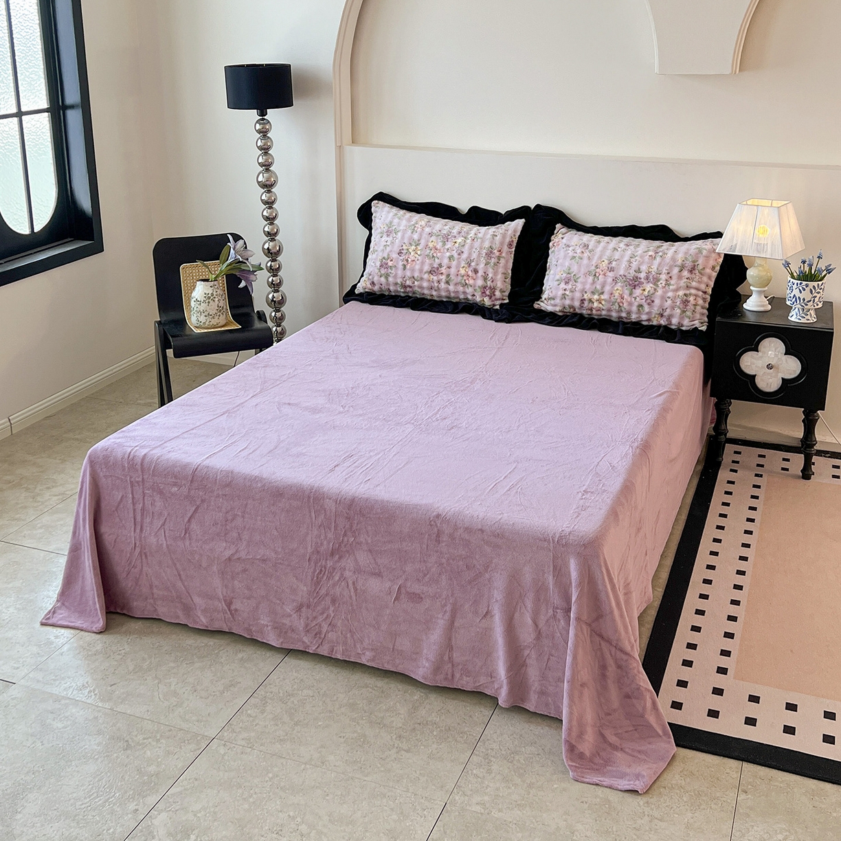 91家纺网 家纺一手货源 找家纺 言熙居家纺 2025新款A类兔毛绒韩版卡通花边四件套 花眠