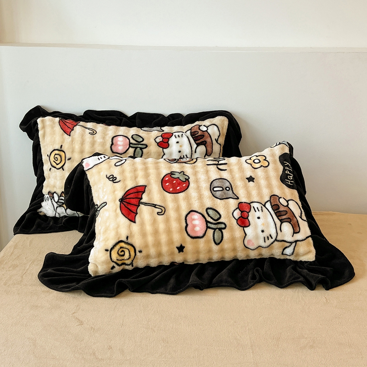 91家纺网 家纺一手货源 找家纺 言熙居家纺 2025新款A类兔毛绒韩版卡通花边四件套 休闲一刻