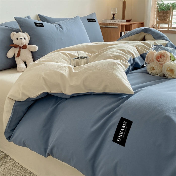 91家纺网 家纺一手货源 找家纺 （总）澜妃 2025新款13372纯色双拼全棉纯棉四件套