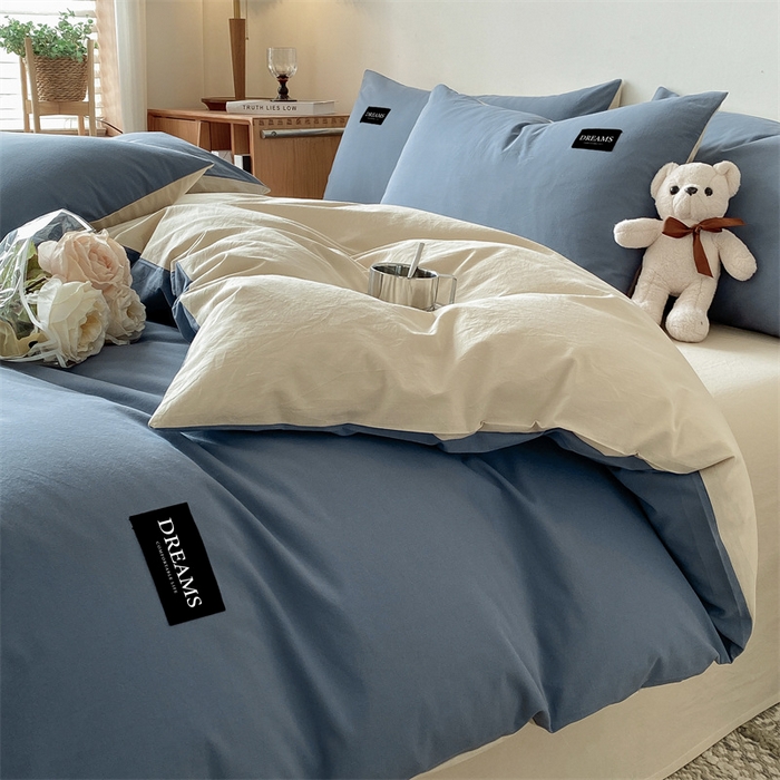 91家纺网 家纺一手货源 找家纺 （总）澜妃 2025新款13372纯色双拼全棉纯棉四件套