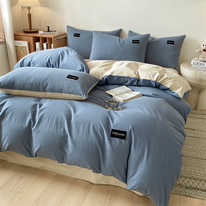 91家纺网 家纺一手货源 找家纺 （总）澜妃 2025新款13372纯色双拼全棉纯棉四件套