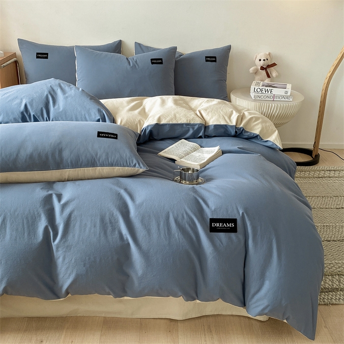 91家纺网 家纺一手货源 找家纺 （总）澜妃 2025新款13372纯色双拼全棉纯棉四件套