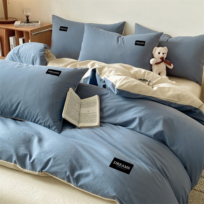 91家纺网 家纺一手货源 找家纺 （总）澜妃 2025新款13372纯色双拼全棉纯棉四件套