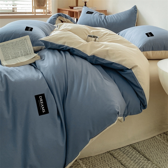 91家纺网 家纺一手货源 找家纺 （总）澜妃 2025新款13372纯色双拼全棉纯棉四件套