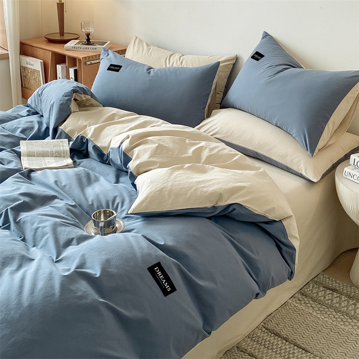 91家纺网 家纺一手货源 找家纺 （总）澜妃 2025新款13372纯色双拼全棉纯棉四件套