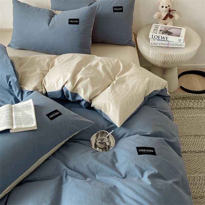 91家纺网 家纺一手货源 找家纺 （总）澜妃 2025新款13372纯色双拼全棉纯棉四件套