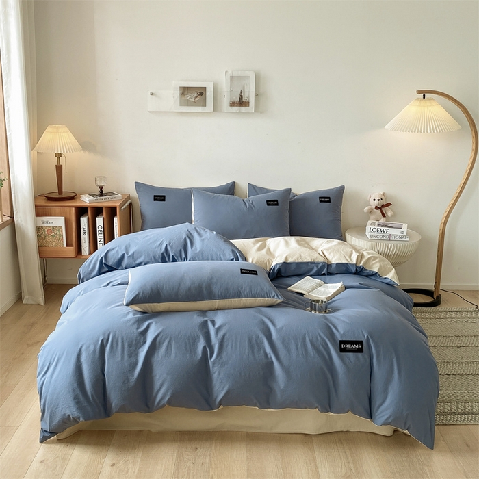 91家纺网 家纺一手货源 找家纺 （总）澜妃 2025新款13372纯色双拼全棉纯棉四件套