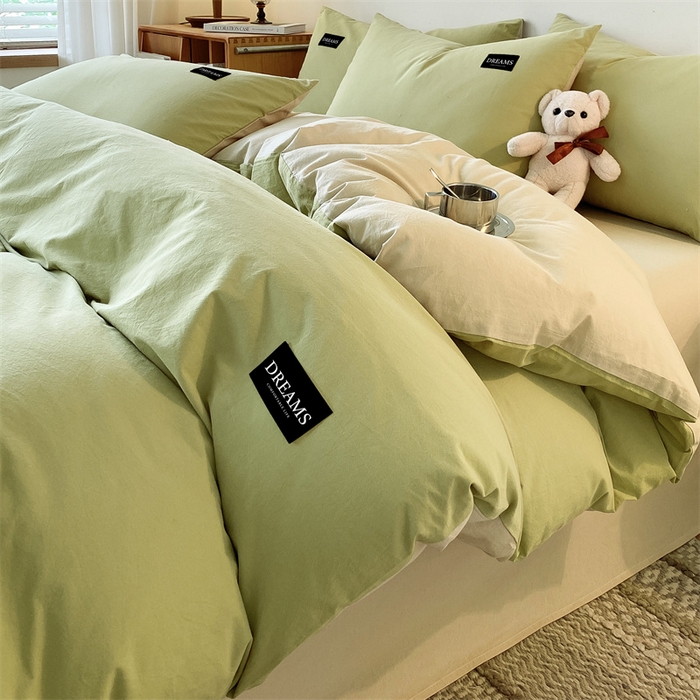 91家纺网 家纺一手货源 找家纺 （总）澜妃 2025新款13372纯色双拼全棉纯棉四件套