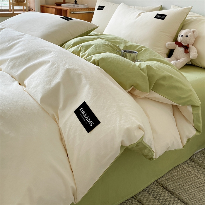 91家纺网 家纺一手货源 找家纺 （总）澜妃 2025新款13372纯色双拼全棉纯棉四件套