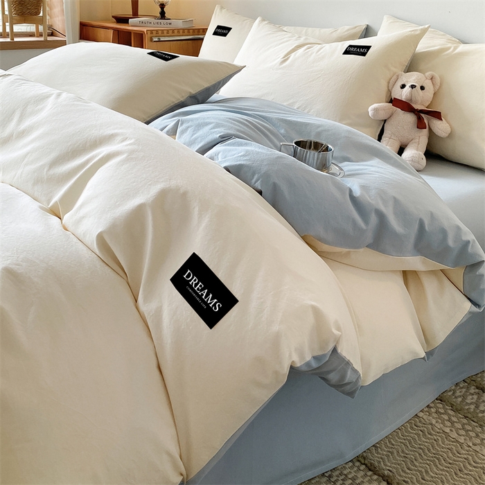 91家纺网 家纺一手货源 找家纺 （总）澜妃 2025新款13372纯色双拼全棉纯棉四件套