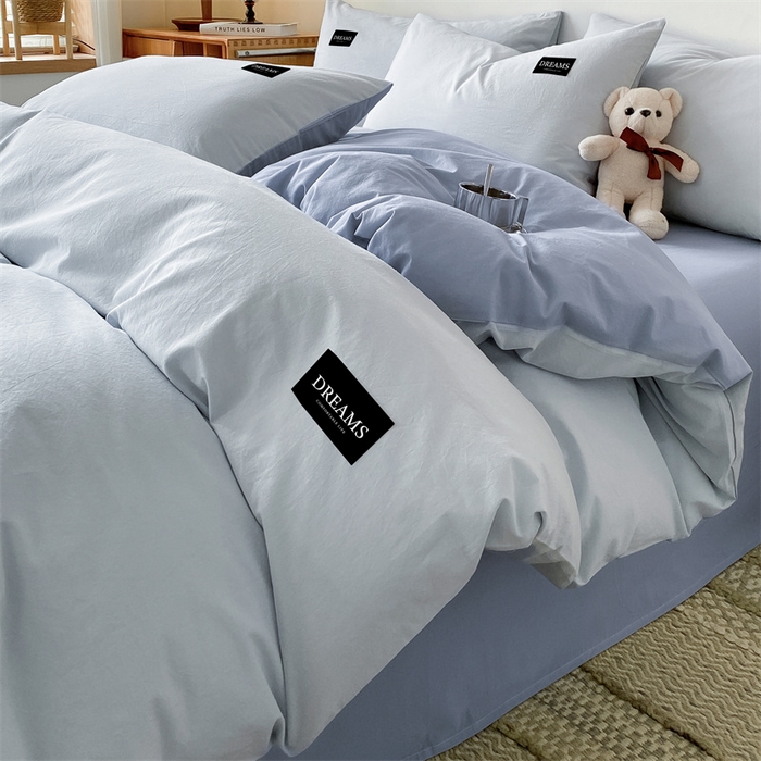 91家纺网 家纺一手货源 找家纺 （总）澜妃 2025新款13372纯色双拼全棉纯棉四件套