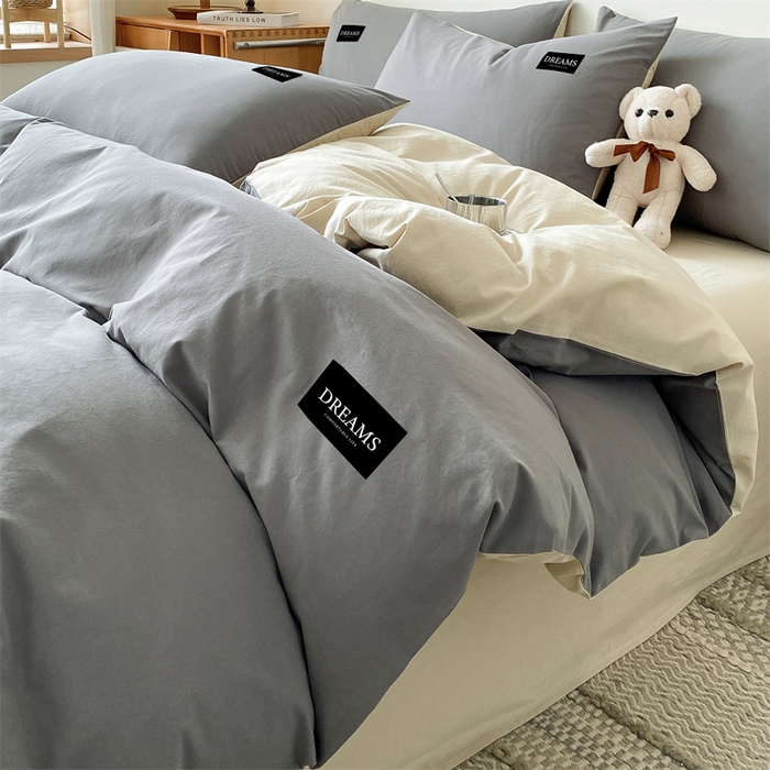 91家纺网 家纺一手货源 找家纺 （总）澜妃 2025新款13372纯色双拼全棉纯棉四件套