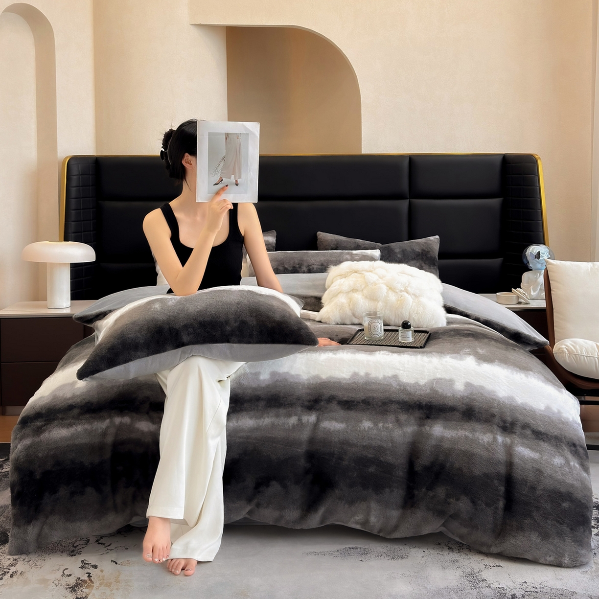 91家纺网 家纺一手货源 找家纺 （总）优悦生活馆 2025新款高克重兔毛绒牛奶绒保暖四件套-幻彩