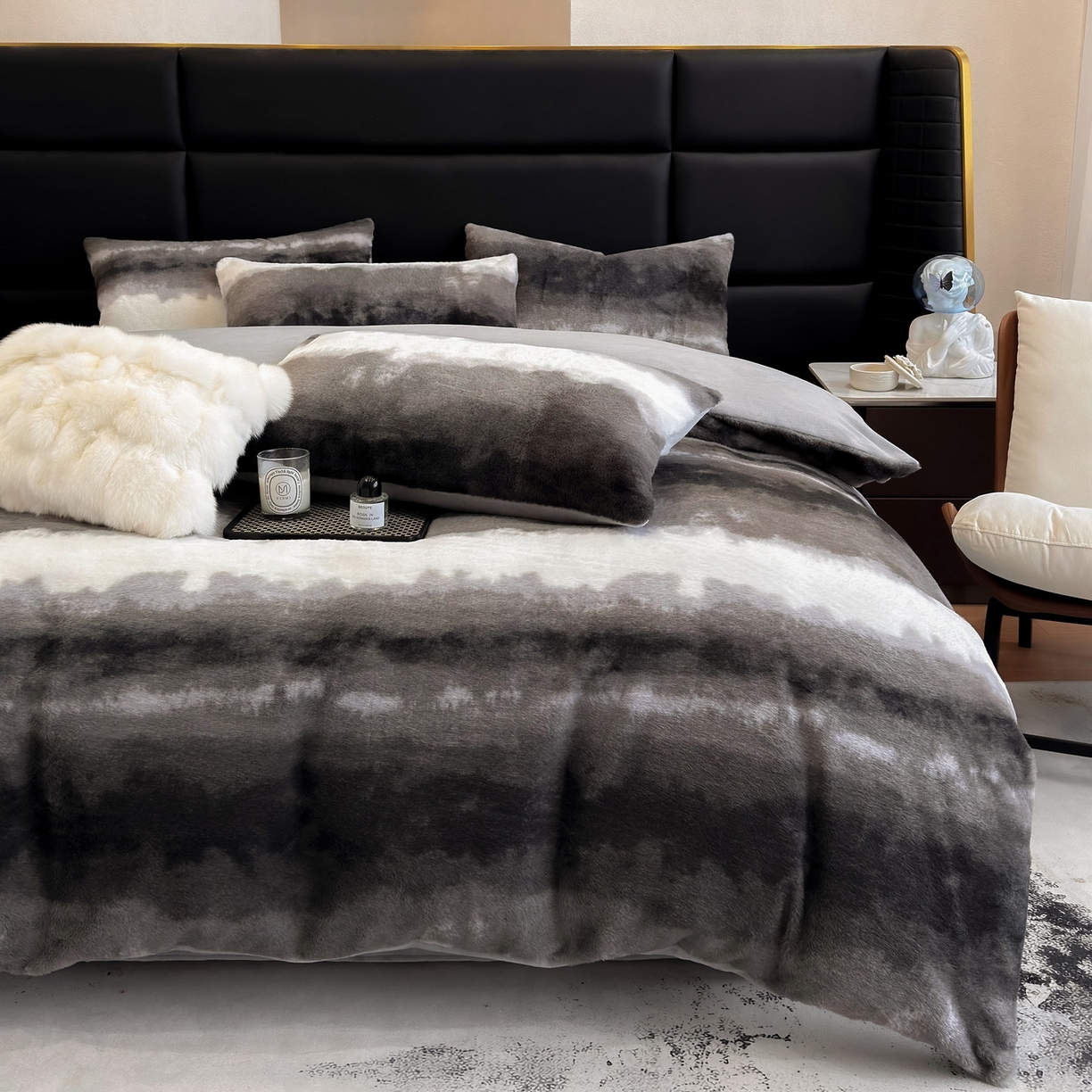 91家纺网 家纺一手货源 找家纺 （总）优悦生活馆 2025新款高克重兔毛绒牛奶绒保暖四件套-幻彩