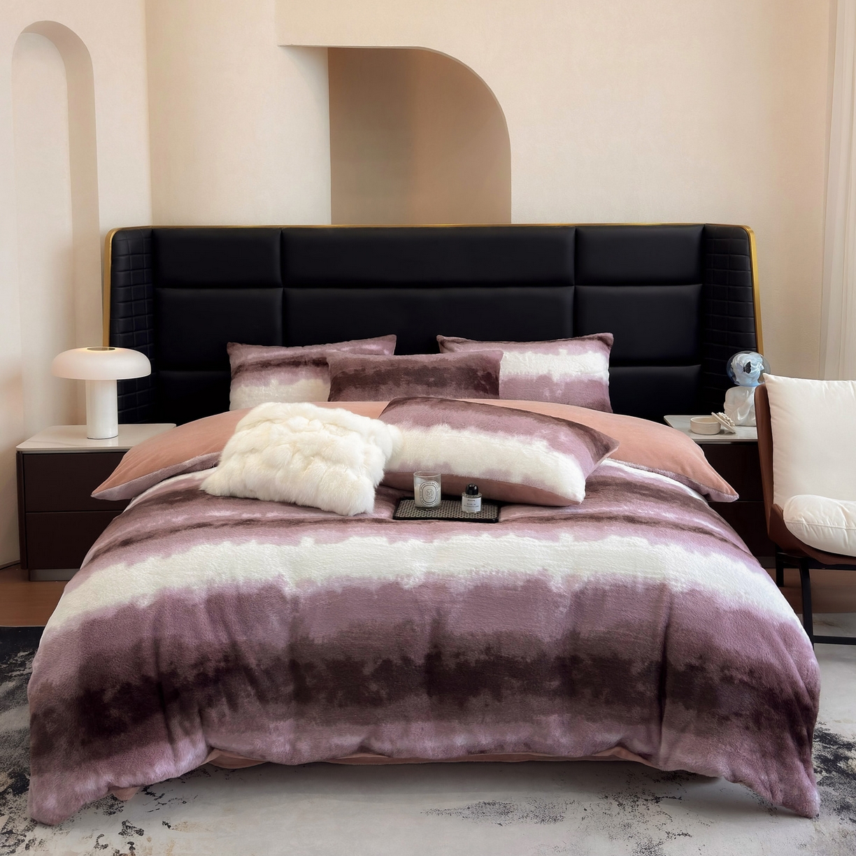 91家纺网 家纺一手货源 找家纺 优悦生活馆 2025新款高克重兔毛绒牛奶绒保暖四件套-幻彩 幻彩粉