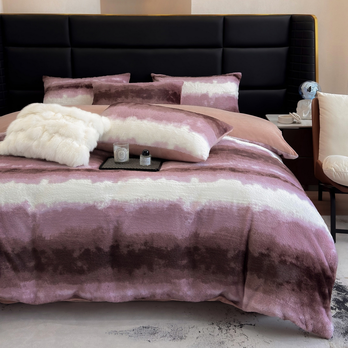 91家纺网 家纺一手货源 找家纺 优悦生活馆 2025新款高克重兔毛绒牛奶绒保暖四件套-幻彩 幻彩粉