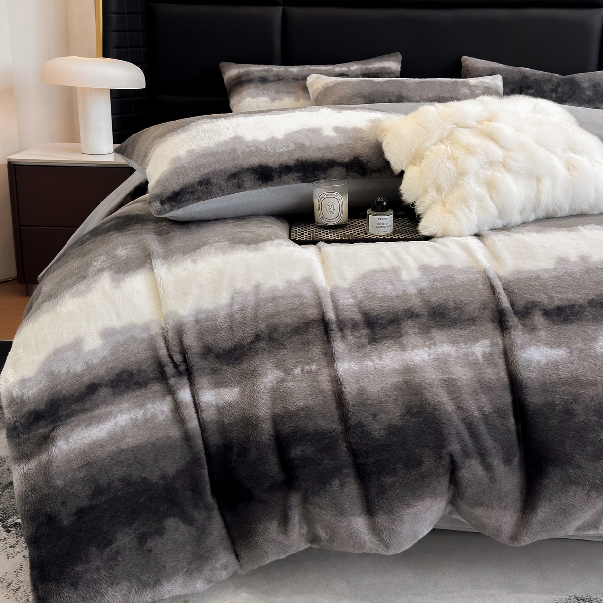 优悦生活馆 2025新款高克重兔毛绒牛奶绒保暖四件套-幻彩 幻彩深灰
