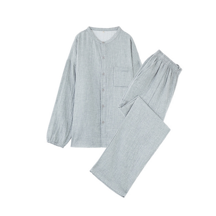 91家纺网 家纺一手货源 找家纺 （总）良品汇馆 日式无印国潮纯棉家居服良品双层纱布情侣睡衣女男士套装睡衣情侣