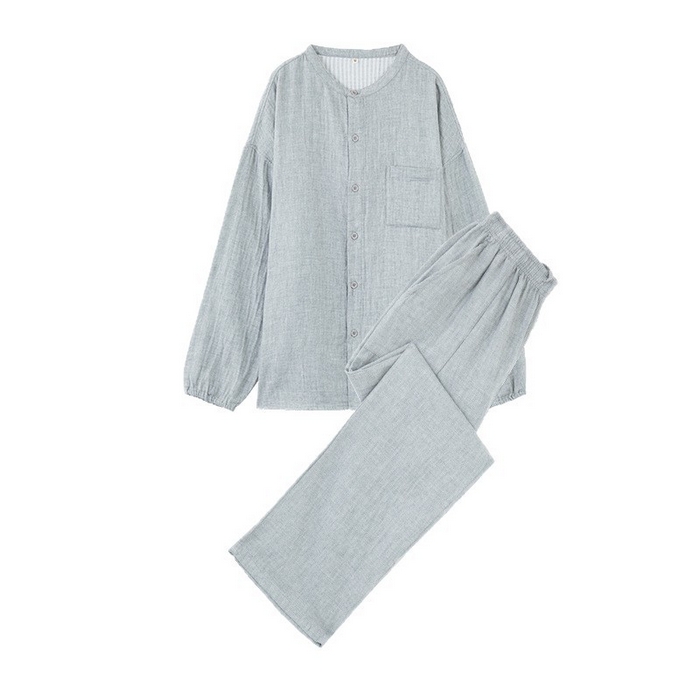 91家纺网 家纺一手货源 找家纺 （总）良品汇馆 日式无印国潮纯棉家居服良品双层纱布情侣睡衣女男士套装睡衣情侣