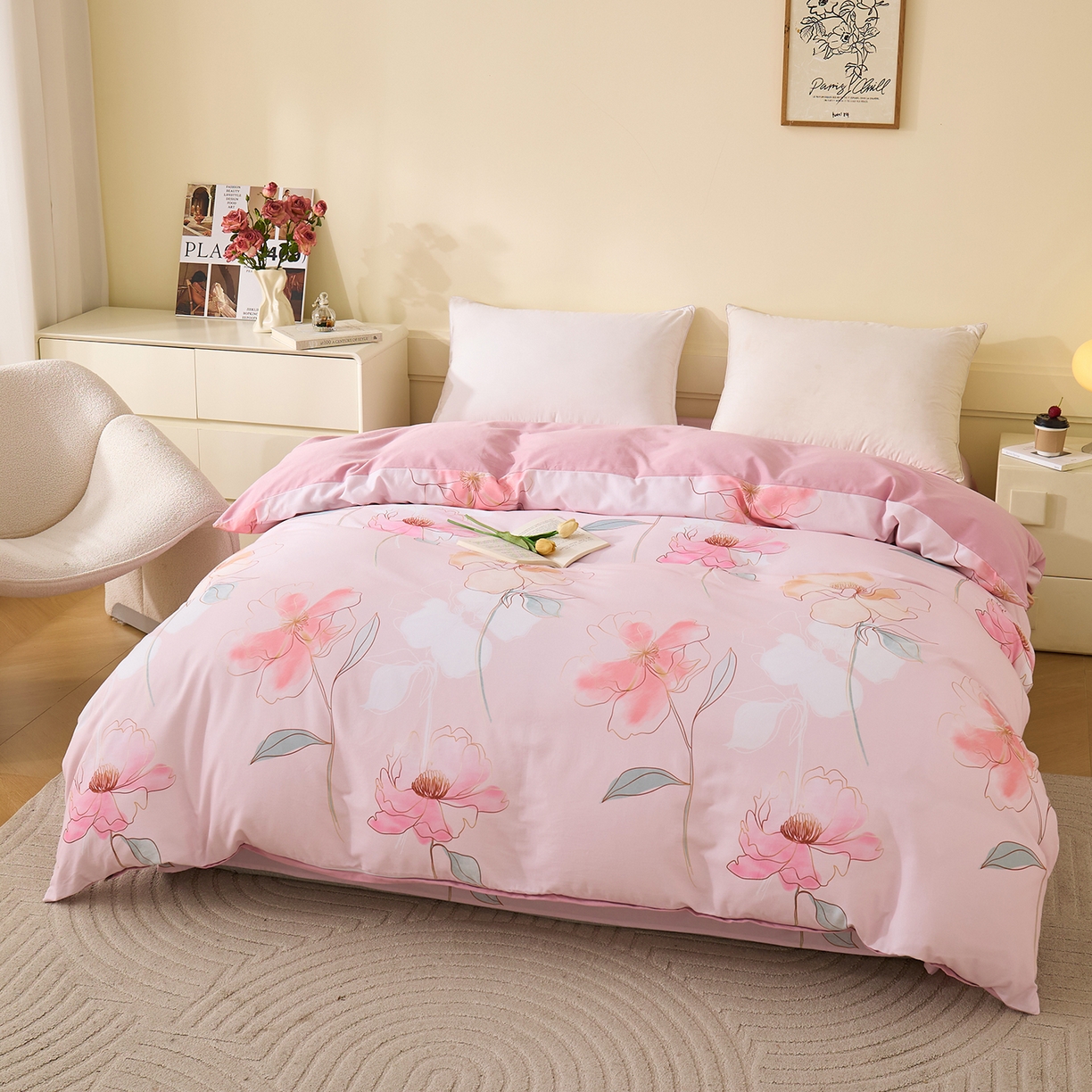 元元家居（元元被业） 2025秋冬新款全棉纯棉磨毛印花单被套 光韵花季