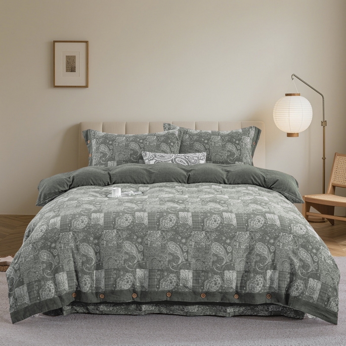 鲁爱家纺供货 2025新款全棉色织提花四件套  兰亭序-绿