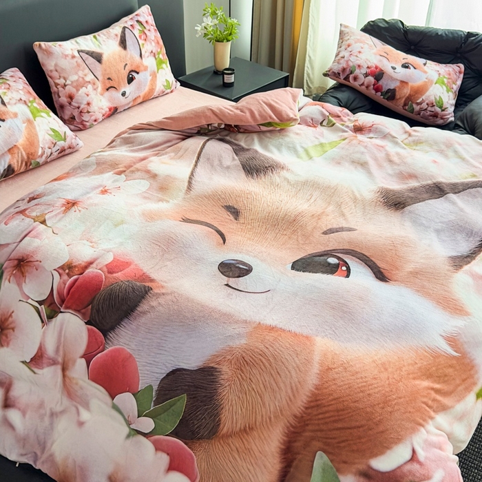 91家纺网 家纺一手货源 找家纺 宝薇 2025新款5D数码印染大卡通牛奶绒四件套 阿狸