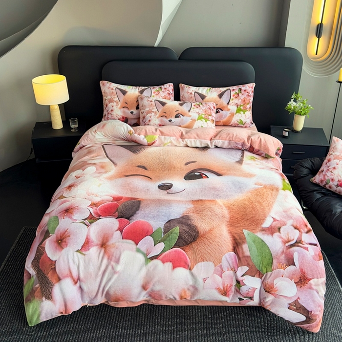 91家纺网 家纺一手货源 找家纺 宝薇 2025新款5D数码印染大卡通牛奶绒四件套 阿狸