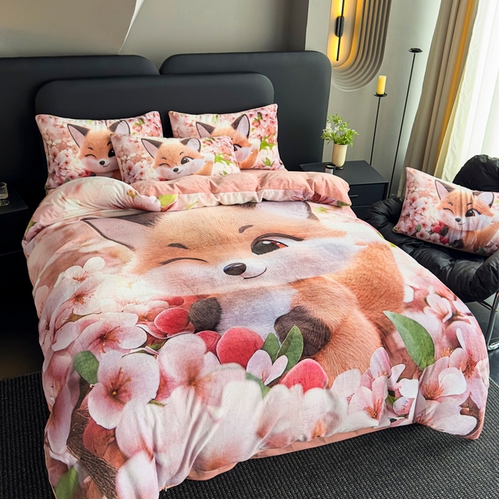 91家纺网 家纺一手货源 找家纺 宝薇 2025新款5D数码印染大卡通牛奶绒四件套 阿狸