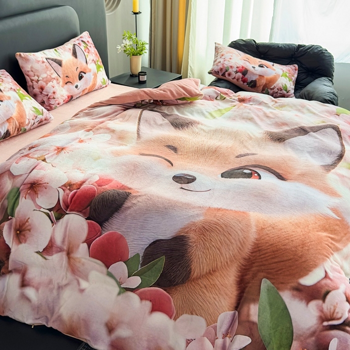 91家纺网 家纺一手货源 找家纺 宝薇 2025新款5D数码印染大卡通牛奶绒四件套 阿狸