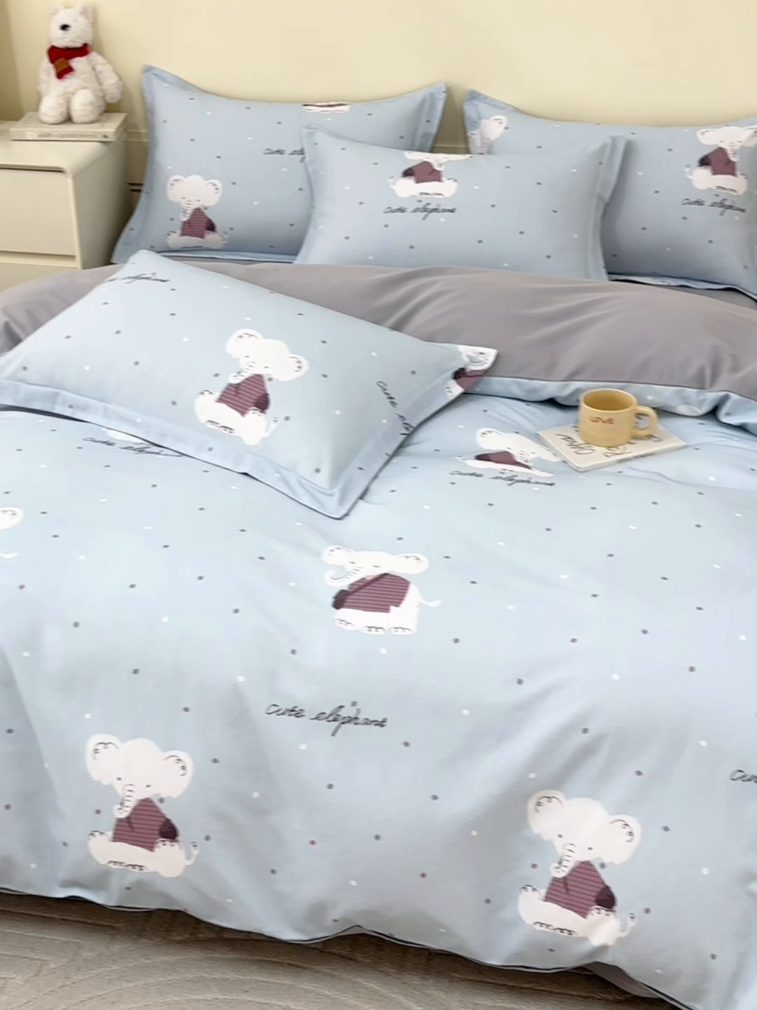 91家纺网 家纺一手货源 找家纺 元元家居（元元被业） 2025秋冬新款全棉纯棉磨毛印花单被套 小奶象