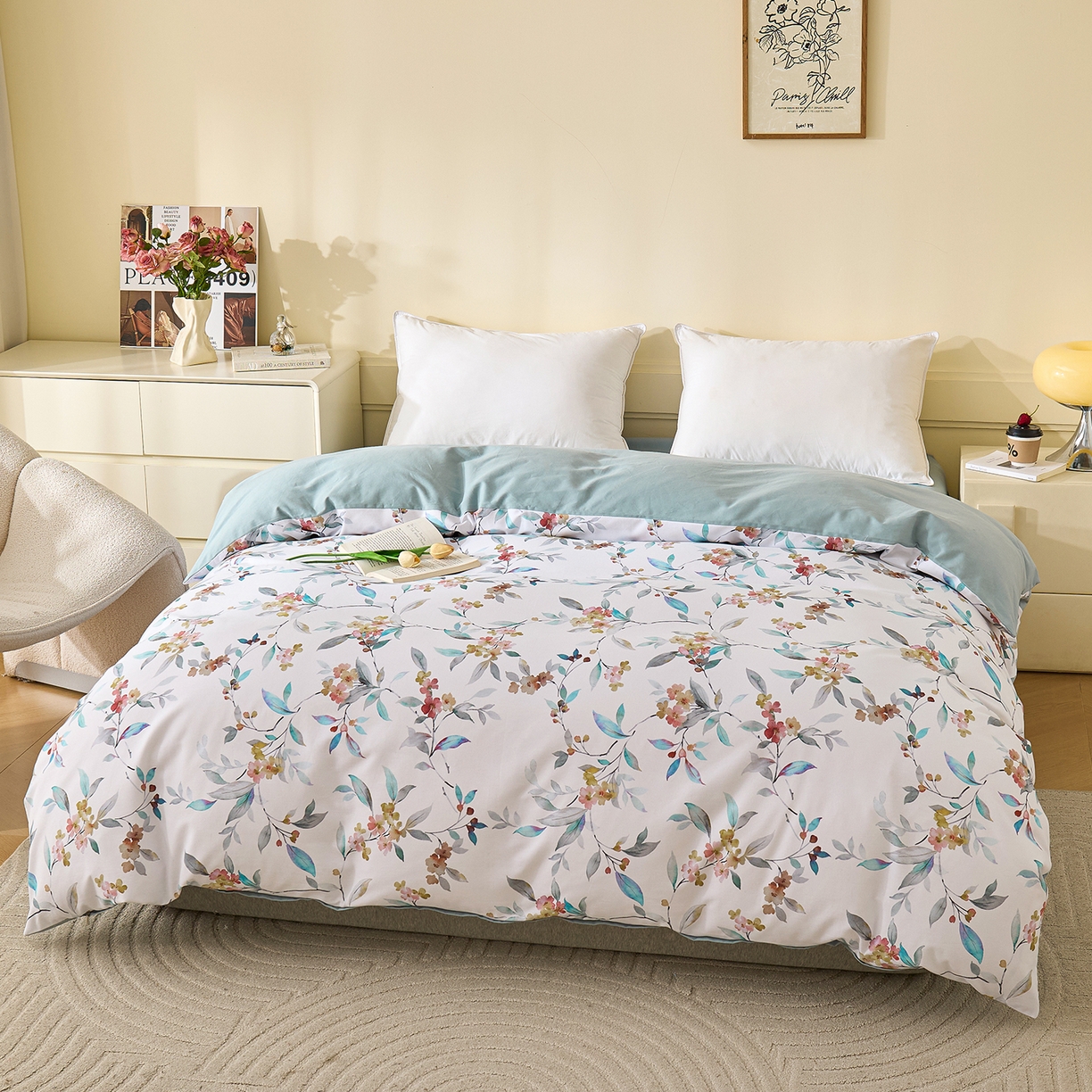 元元家居（元元被业） 2025秋冬新款全棉纯棉磨毛印花单被套 云季花盟