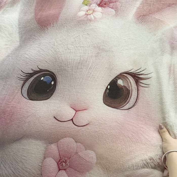 91家纺网 家纺一手货源 找家纺 宝薇 2025新款5D数码印染大卡通牛奶绒四件套 桃花兔