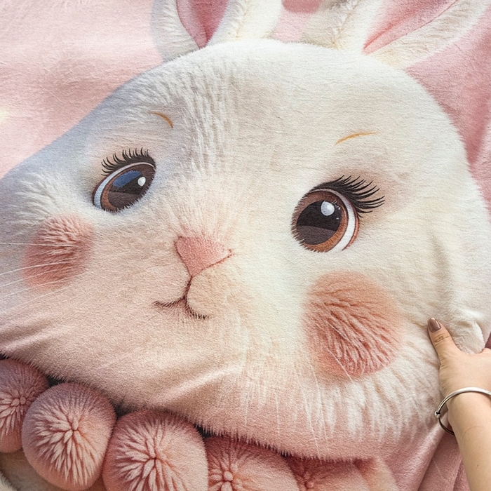 91家纺网 家纺一手货源 找家纺 宝薇 2025新款5D数码印染大卡通牛奶绒四件套 兔可爱