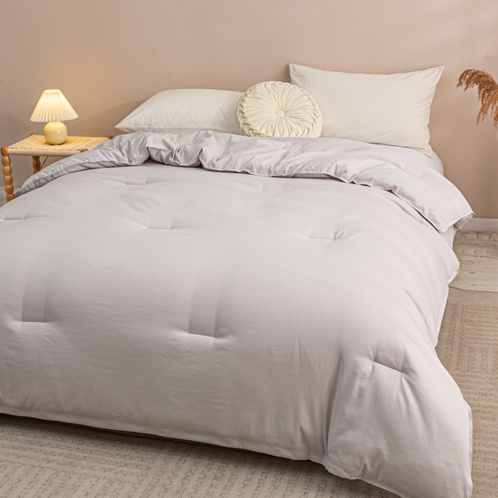 91家纺网 家纺一手货源 找家纺 好老表被业 2025新款印花云朵棉冬被四季被被子被芯 白银灰色