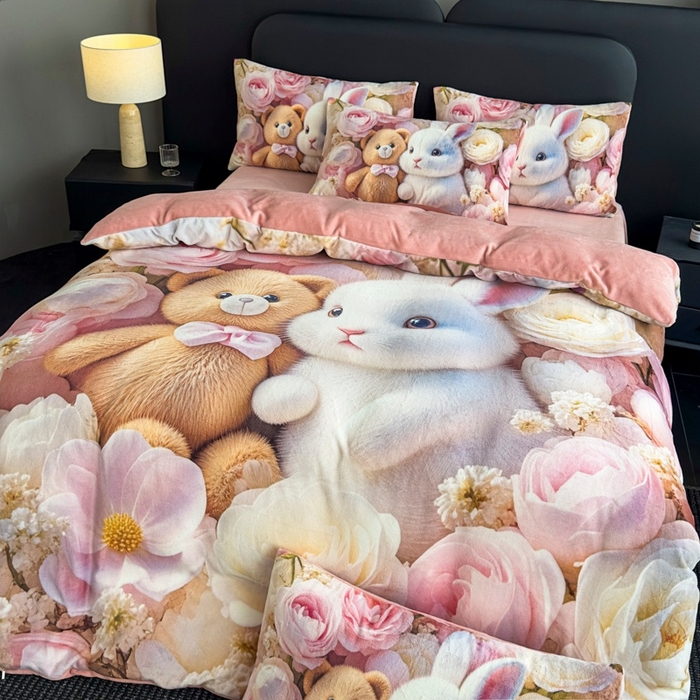 91家纺网 家纺一手货源 找家纺 宝薇 2025新款5D数码印染大卡通牛奶绒四件套 小时光