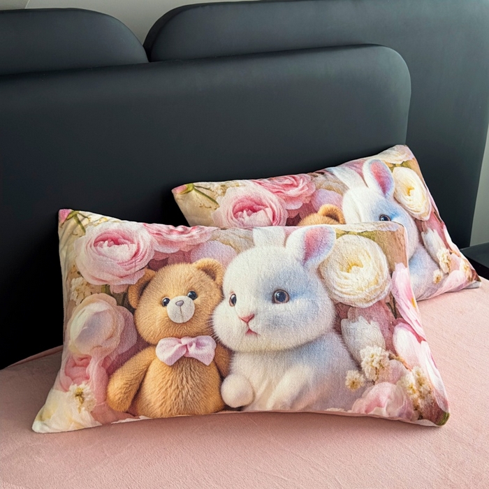 91家纺网 家纺一手货源 找家纺 宝薇 2025新款5D数码印染大卡通牛奶绒四件套 小时光